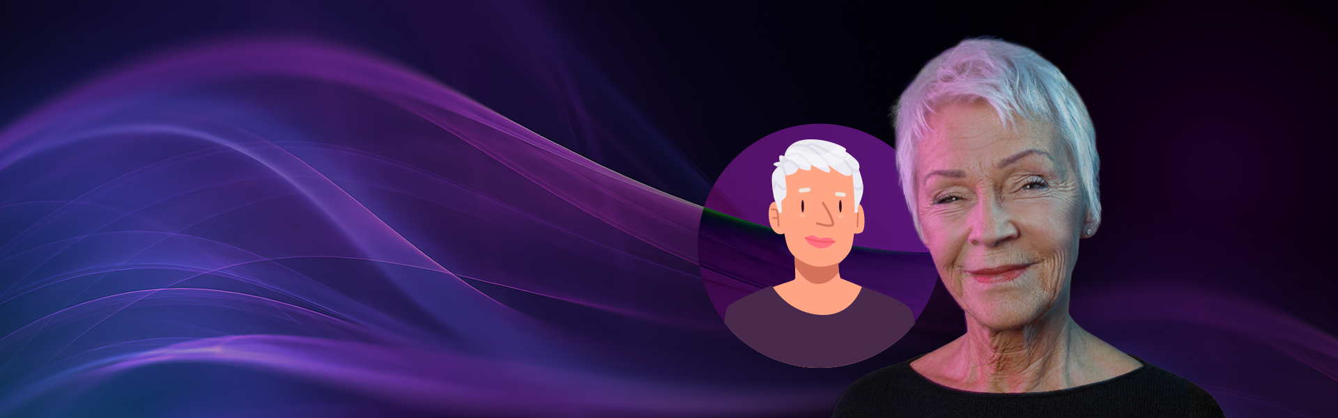 Real patient alongside AI-generated persona avatar illustrating how AI personas capture human insights for pharma market research
