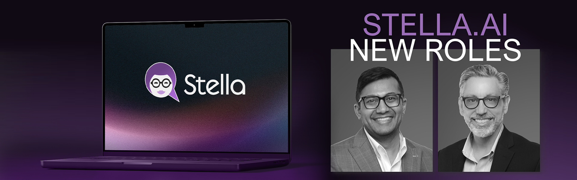 Stella AI platform on laptop alongside Shapiro+Raj leadership appointments announcing new roles to lead Stella.ai growth in life sciences